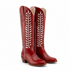 Tuhoomall Western Mid Calf Boots for Women, Embroidered Vegan Leather, Casual Chunky Heel, Spring Autumn Winter Fashion