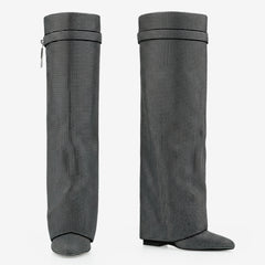 Tuhoomall Knee-High Wedge Boots with Rhinestones for Fashionable Outdoor Parties and Casual Style