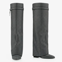 Tuhoomall Knee-High Wedge Boots with Rhinestones for Fashionable Outdoor Parties and Casual Style Tuhoomall