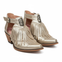 Tuhoomall Western Ankle Boots for Women with Chunky Heel, Snip-Toe, Fringe Design, Outdoor and Dance Ready, Faux Suede Tuhoomall