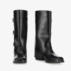 Tuhoomall Foldable Mid-Calf Chunky Heel, Stylish Adjustable Metallic Buckle, Perfect For Casual And Formal Occasions Tuhoomall