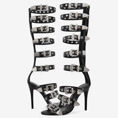 Tuhoomall High Heel Sandals for Parties & Events, Open Toe Design with Adjustable Buckle, Summer Fashion Knee-High Boots, Rubber Sole, Stylish Performance Footwear Tuhoomall
