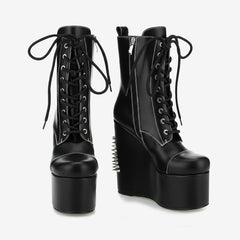 Tuhoomall Platform Boots for Women with Chunky Heel, Geometric Patterns, Perfect for Parties and Performances, Comfortable and Fashionable