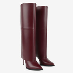 Tuhoomall Knee-High Stiletto Boots for Parties - Classic Style, Pure Color, Comfortable Fit, 10cm Heel, Perfect for Fashionable Evening Wear