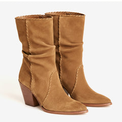 Tuhoomall Western Cowboy Ankle Boots for Women, Stylish Casual Short Boots, Wrinkled Design, Slip-On, Chunky Heel, All-Season Wear