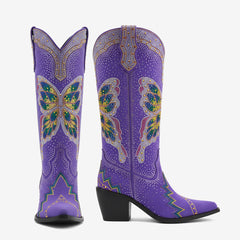 Tuhoomall Comfortable Rhinestone Knee-High Western Boots for Parties, Performances and Everyday Fashion