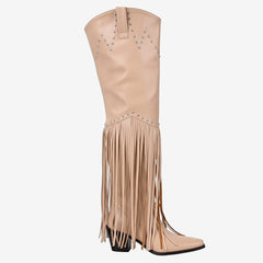 Tuhoomall Over-The-Knee High Heel Boots With Fringes And Studs For Party And Fashion Events