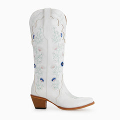 Tuhoomall Western Embroidered Mid Calf Boots, Chunky 5.5 cm Heel, Slip-On Design for Weddings and Outdoor Events