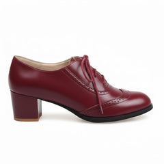 Tuhoomall Comfortable Vintage Style High Heel Dress Shoes for Office and Leisure Wear with Lace-Up Closure and Classic Round Toe Design