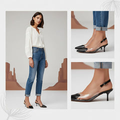 Tuhoomall High Heeled Sandals For Women, Fashion Pointed Toe Design, Mid Heel, Heart Pattern, Perfect For Stylish Outings, Comfortable Rubber Sole