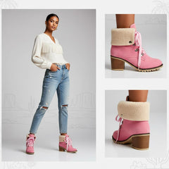 Tuhoomall Fashion Casual Ankle Boots for Women, Classic Street Style, Round Toe, Mid Heel, Lace-Up, Solid Color, Perfect for Winter Wear