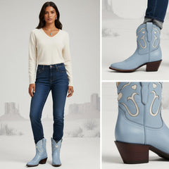 Tuhoomall Fashion Casual Chunky Heel Ankle Booties with Embroidered Hearts, Slip-On Design for All Seasons