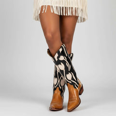 Tuhoomall Western Style Mid Calf Boots With Floral Embroidery - Casual Fashion Footwear For Travel And Parties, 2.00 In Heel, Snip Toe Design