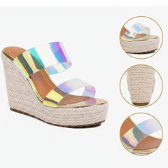 Tuhoomall Comfortable Platform Wedge Sandals for Women - 10.5cm Heel, Open-Toe Design, Fashionable Summer Style with PVC and Rubber Materials