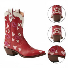 Tuhoomall Western Ankle Boots for Women, 5.5cm Heeled Slip-On, Geometric Pattern with Embroidery, Casual Stylish Mid-Calf Footwear for All Seasons