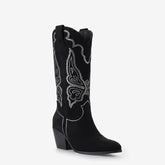 Tuhoomall Western Cowgirl Boots, Comfortable Mid Calf, Chunky Heel, Pointed Toe, Stylish Animal Pattern with Rhinestones for Casual and Party Wear