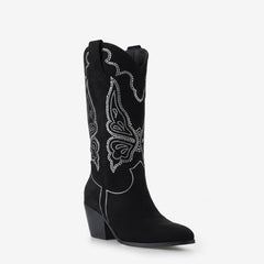 Tuhoomall Western Cowgirl Boots, Comfortable Mid Calf, Chunky Heel, Pointed Toe, Stylish Animal Pattern with Rhinestones for Casual and Party Wear Tuhoomall