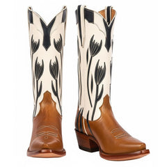 Tuhoomall Western Style Mid Calf Boots With Floral Embroidery - Casual Fashion Footwear For Travel And Parties, 2.00 In Heel, Snip Toe Design