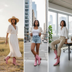 Tuhoomall Western Ankle Boots for Women, Floral Embroidery, Chunky Heel 1.97 in, Slip-On, Stylish Casual for All Seasons, High Ankle