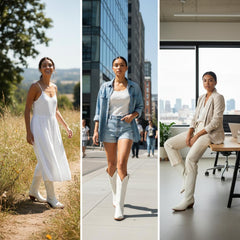 Tuhoomall Western Mid Calf Boots with Embroidered Leaf Design, Chunky Heel 2.00 in, Casual Stylish Footwear for All Seasons