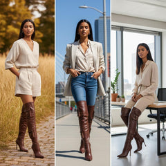 Tuhoomall Over-The-Knee Fashion Boots for Women, High Heels 9.5cm, Zipper Closure, Solid Color with Pocket and Metal Buckle, Perfect for Parties and Performances