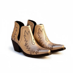 Tuhoomall Stylish Women's Ankle Boots, Chunky 2.36 in Heel, Slip-On Design, Embroidered Details, All-Season Fashion