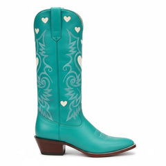 Tuhoomall Western Knee High Boots With Rubber Sole, 5cm Chunky Heel, Embroidered Sweet Pink Hearts For Casual Fashion All Year Round