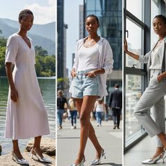 Tuhoomall Comfortable Kitten Heel Slip-On Shoes, Metallic Finish, Fashionable for Work and Travel, Made with Genuine Leather, Perfect for Spring and Summer