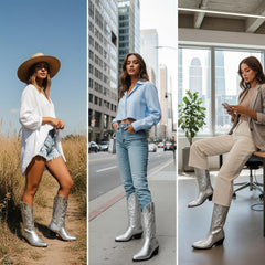 Tuhoomall Western Chunky Heel Women's Cowboy Boots, Comfortable Slip-On, Retro Embroidered Design, Non-Slip Sole for Travel and Casual Wear