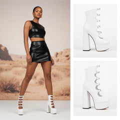 Tuhoomall Gothic High Ankle Boots for Parties and Performances, Thick Sole with Adjustable Strap, Durable Leather, 15.5cm Chunky Heels