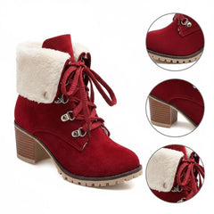 Tuhoomall Fashion Casual Ankle Boots for Women, Classic Street Style, Round Toe, Mid Heel, Lace-Up, Solid Color, Perfect for Winter Wear