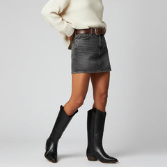 Tuhoomall Western Snip Toe Ankle Boots for Women, Classic All-Season Chunky Heel Rubber Sole, Easy Slip-On Design, Perfect for Casual and Office Wear