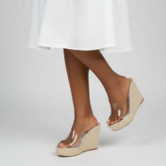 Tuhoomall Wedge Sandals For Women, Summer 10cm Heel, Slip-On Design, Fashionable Solid Color, Ethnic Style