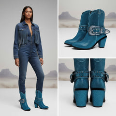 Tuhoomall Chunky Heel Pointed Toe Ankle Booties with Studs and Rhinestones for Fashion, Parties, and Casual Outings