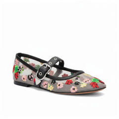 Tuhoomall Ballet Flats Women’s Dress Shoes with Adjustable Buckle, Embroidered Design for Performances and Parties, Low Heel, Comfortable and Stylish Tuhoomall
