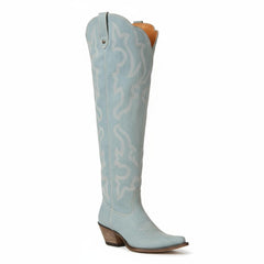 Tuhoomall Western Knee-High Boots with Elegant Embroidery, Stylish Mid Heel for Casual and Office Wear, Durable Faux Suede Leather, All-Season Fashion
