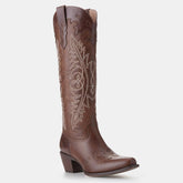 Tuhoomall Retro Western Cowgirl Boots, Embroidered Chunky Heel, Stylish Casual Knee-High Design, Comfortable Zip Closure for All-Day Wear