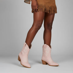 Tuhoomall Western Ankle Boots with Embroidered Pattern, 5cm Chunky Heel, Slip-On Design for Fashion and Travel, Durable Synthetic Fabric Lining