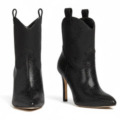 Tuhoomall Western Rhinestone Stiletto Ankle Boots, 3.54in High Heel, Slip-On Fashion for Parties and Casual Outings