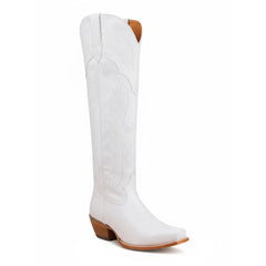 Tuhoomall Faux Suede Knee High Western Boots with Embroidered Eagles for Fashion, Travel, and Parties, 2.36 in Chunky Heel