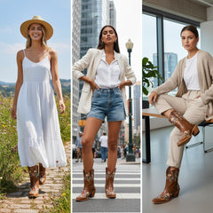 Tuhoomall Stylish Western Ankle Boots with Floral Embroidery, Rubber Sole, Chunky 5cm Heel for Classic and Casual Looks