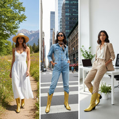 Tuhoomall Cow Pattern Western Boots for Women, Round Toe, Chunky 1.57in Heel, Casual Slip-On Mid-Calf Design, Stylish All-Season Footwear