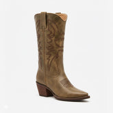 Tuhoomall Western Vintage Cowgirl Boots, Mid-Calf Ankle Booties, Casual Retro Style, Embroidered Design with Chunky Heel