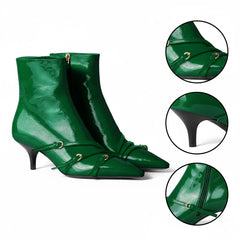 Tuhoomall Fashion Ankle Boots for Women, Comfortable Pointed Toe, Cat Heel with Hardware Buckles, Ideal for Parties and Daily Wear, Casual All-Season Style