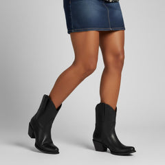 Tuhoomall Western Ankle Booties for Women, Slip-On Chunky Heels with Snip-Toe, Solid Color Design for Outdoor Fashion and Travel