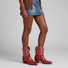 Tuhoomall Fashion Casual Chunky Heel Ankle Booties with Embroidered Hearts, Slip-On Design for All Seasons