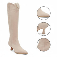 Tuhoomall Stylish Knee-High Boots for Women, Comfortable Cat Heel with Zipper Closure, Classic Solid Color for Casual, Business, and Travel