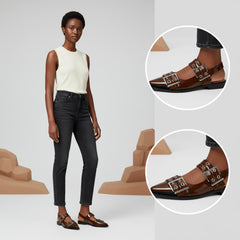 Tuhoomall Comfortable Low Heel Platform Shoes with Adjustable Metal Buckle for Casual and Office Use, Ideal for All-Season Wear