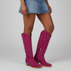 Tuhoomall Western Mid-Calf Boots for Women with Chunky Heel, Zipper Closure, Embroidered Faux Suede and Rivets, Casual Fashion for All Seasons