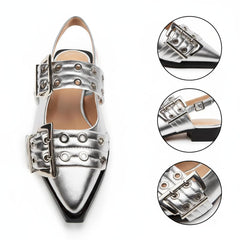 Tuhoomall Comfortable Low Heel Platform Shoes with Adjustable Metal Buckle for Casual and Office Use, Ideal for All-Season Wear